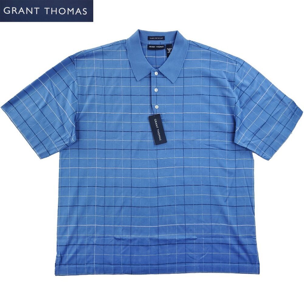 Grant Thomas Polo Shirt Double Mercerized Cotton Plaid Blue Men's XL NWT